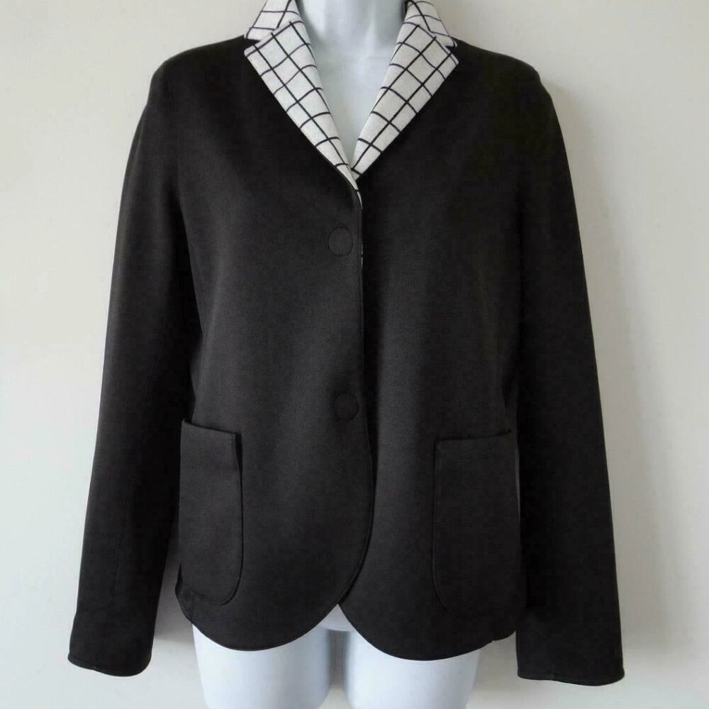 New AKRIS Black Reversible Grid Pattern Blazer Jacket 6